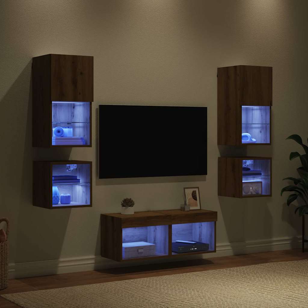 TV-Wandgeräte 8 pcs Artisan-Eiche Holzwerkstoff