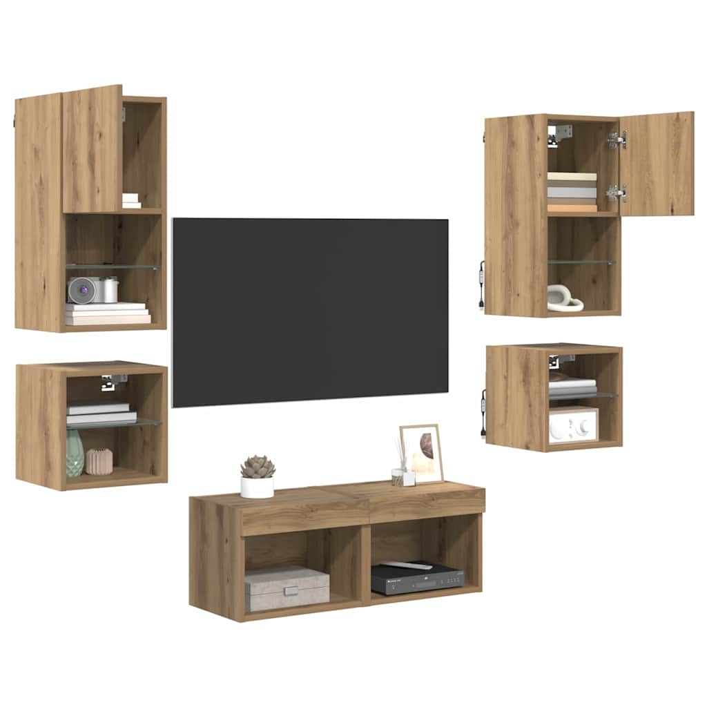 TV-Wandgeräte 8 pcs Artisan-Eiche Holzwerkstoff