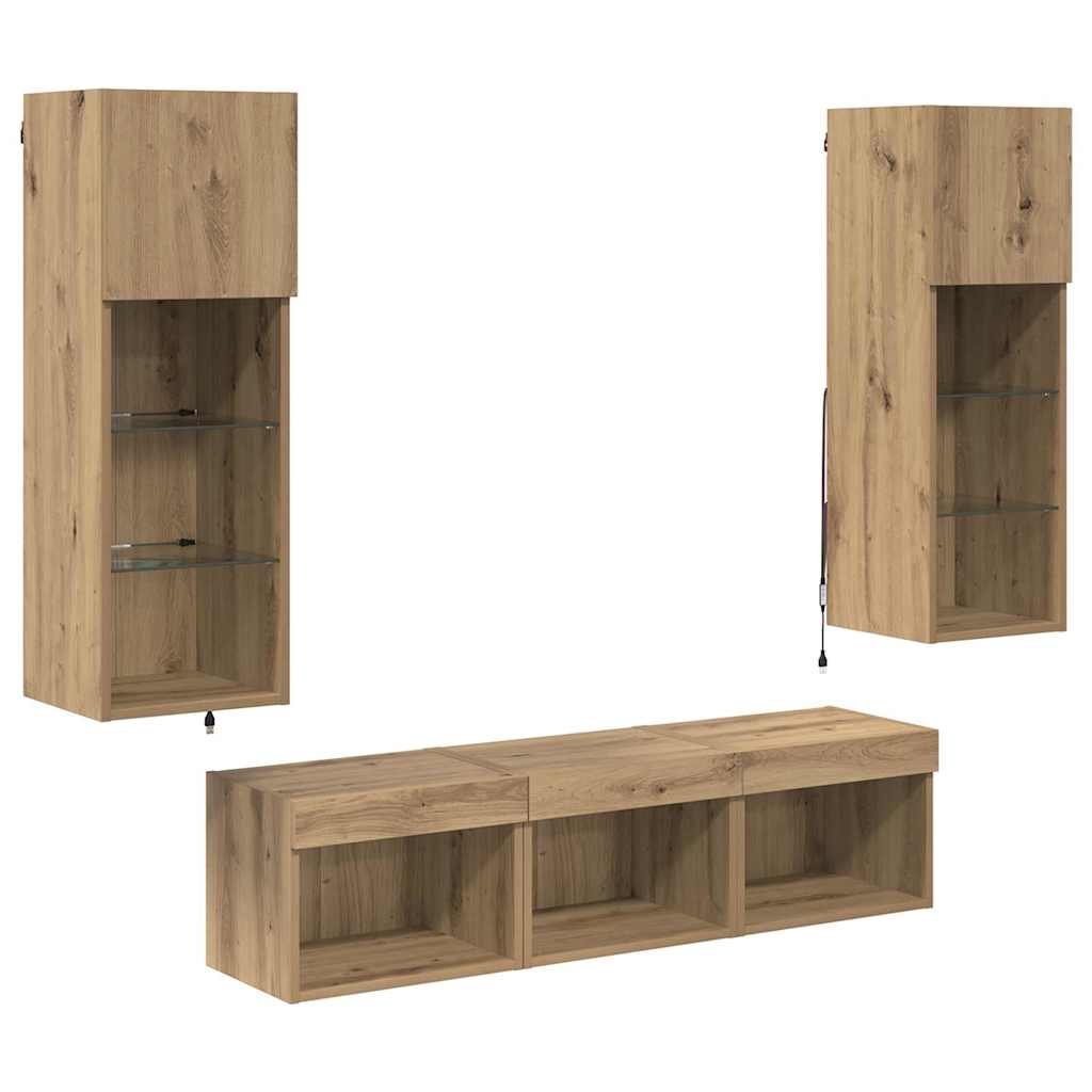 TV-Wandgeräte 5 pcs Schwarz Eichen-Optik Holzwerkstoff