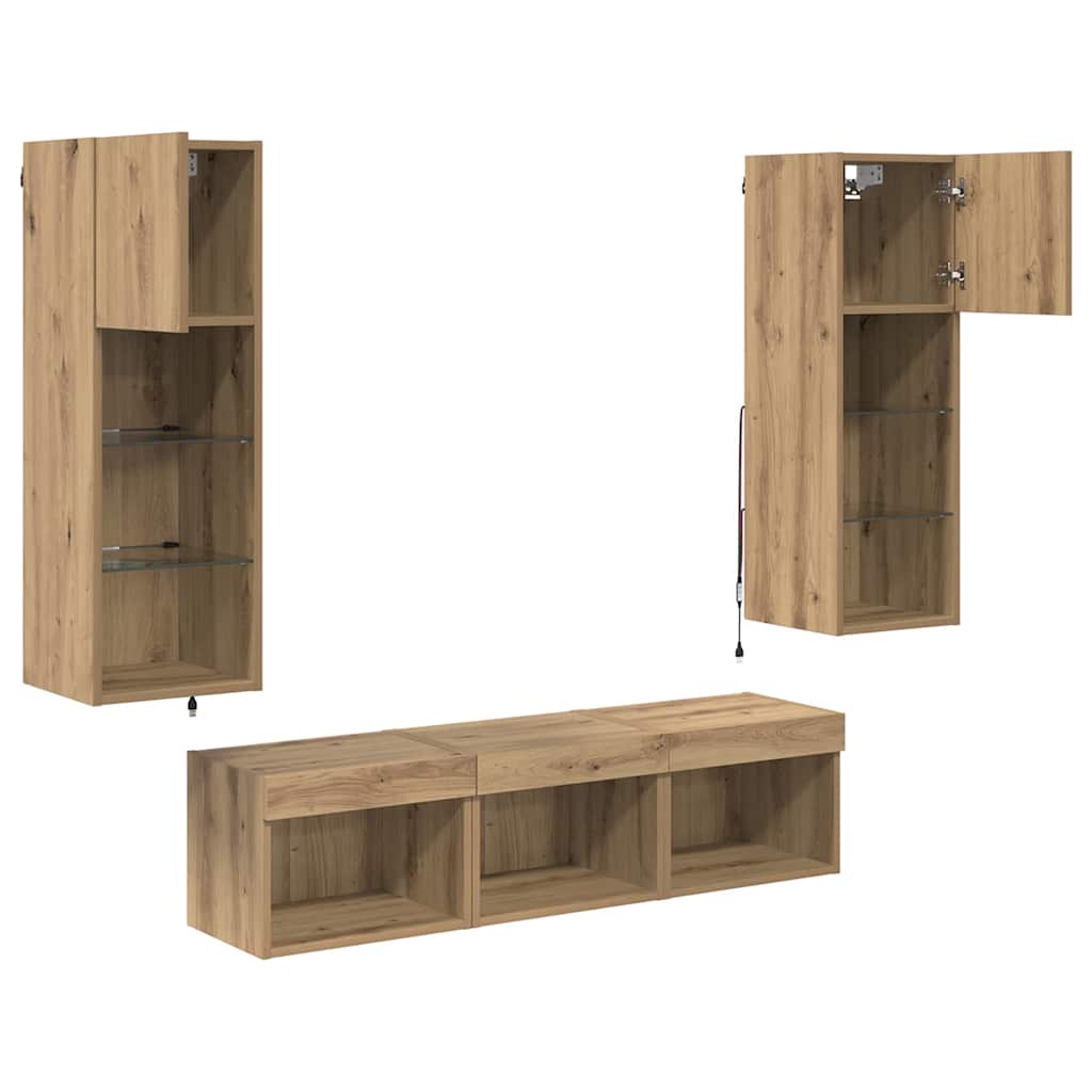 TV-Wandgeräte 5 pcs Schwarz Eichen-Optik Holzwerkstoff