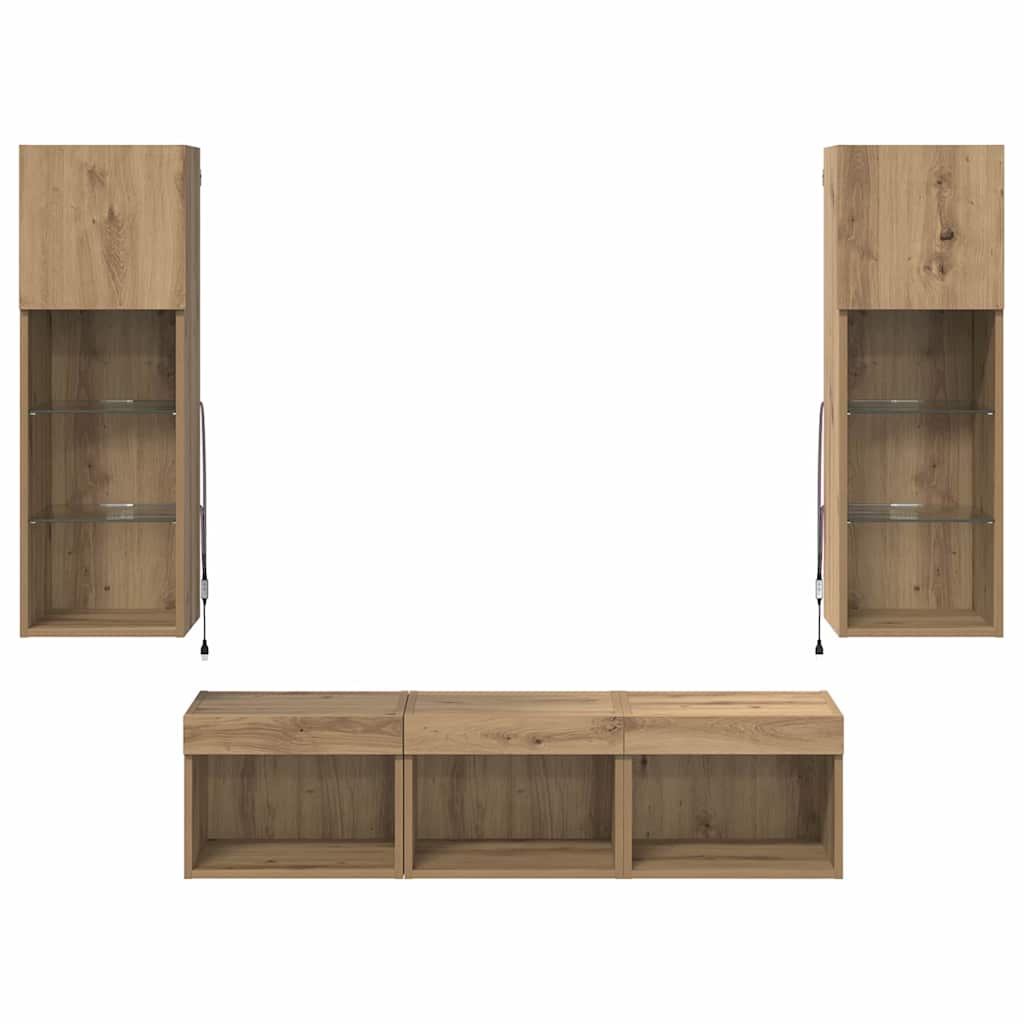 TV-Wandgeräte 5 pcs Schwarz Eichen-Optik Holzwerkstoff