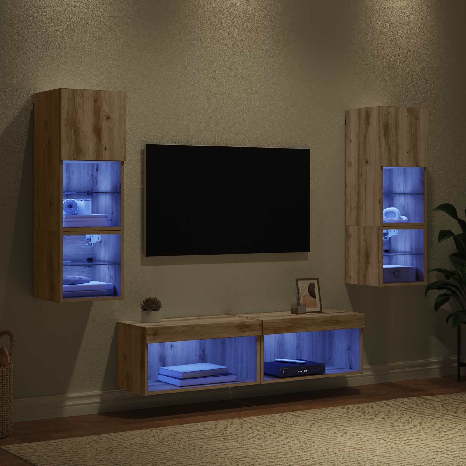 TV-Wandmöbel Wandmontiert 6 pcs Artisan-Eiche Holzwerkstoff