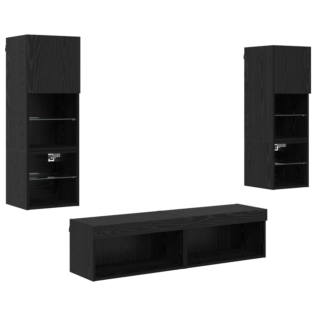 TV-Wandmöbel 6 pcs Schwarz Eichen-Optik Holzwerkstoff