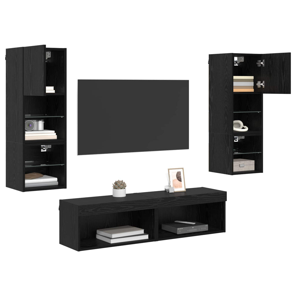 TV-Wandmöbel 6 pcs Schwarz Eichen-Optik Holzwerkstoff
