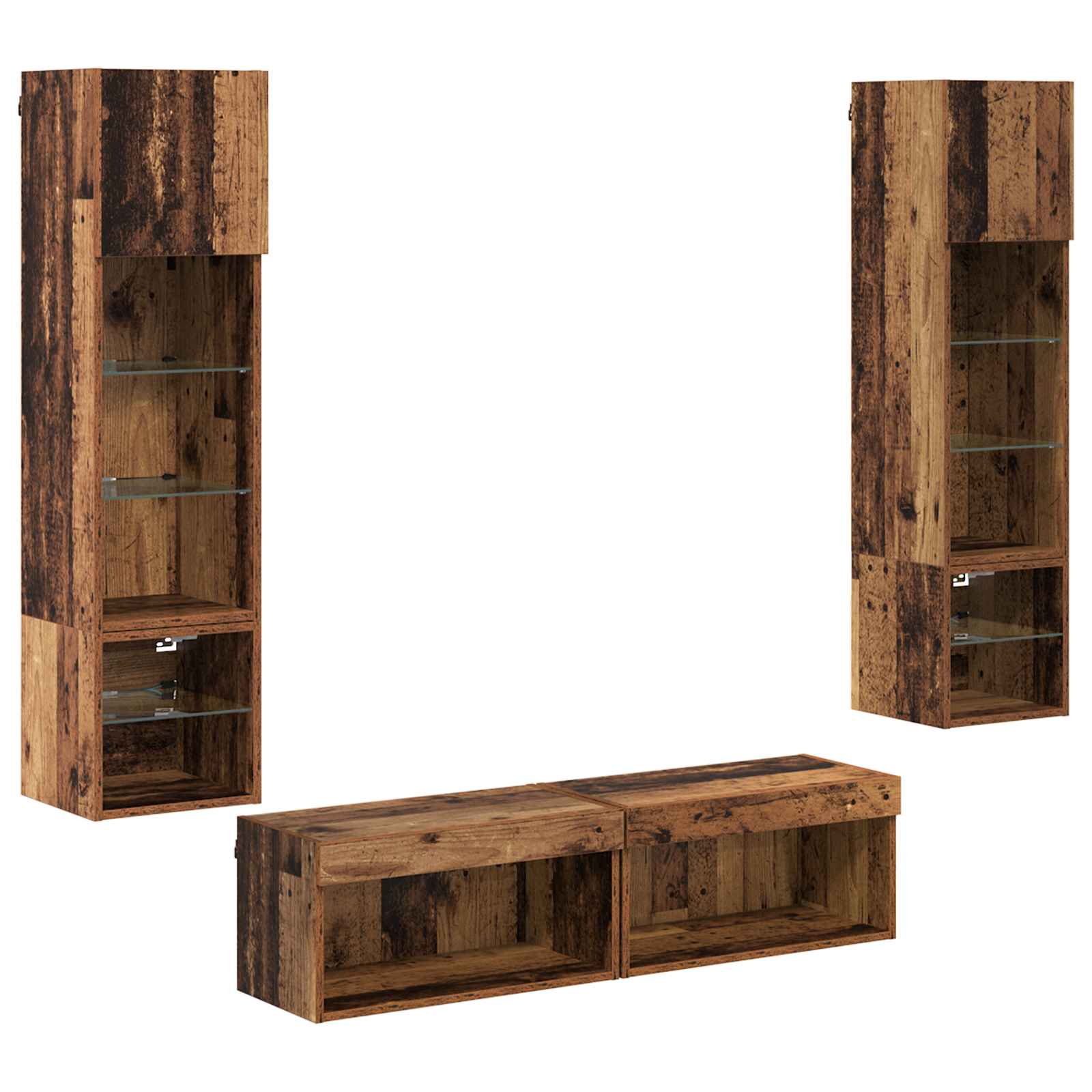 TV-Wandmöbel mit LED-Lichtleisten 6 pcs Altholz Holzwerkstoff