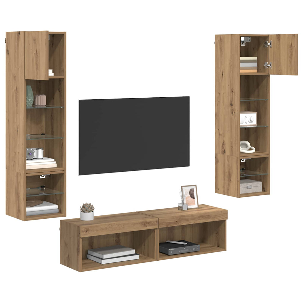 TV-Wandmöbel Wandmontiert 6 pcs Artisan-Eiche Holzwerkstoff