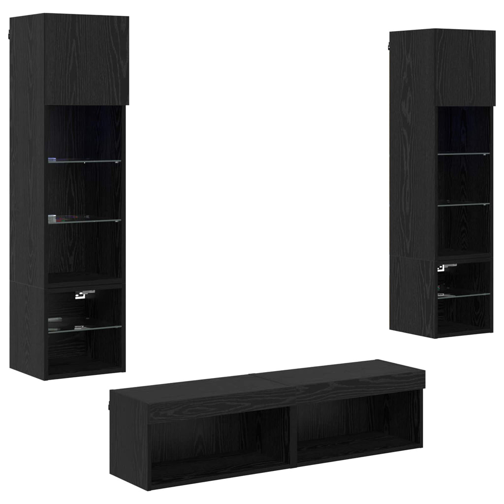 TV-Wandmöbel 6 pcs Schwarz Eichen-Optik Holzwerkstoff