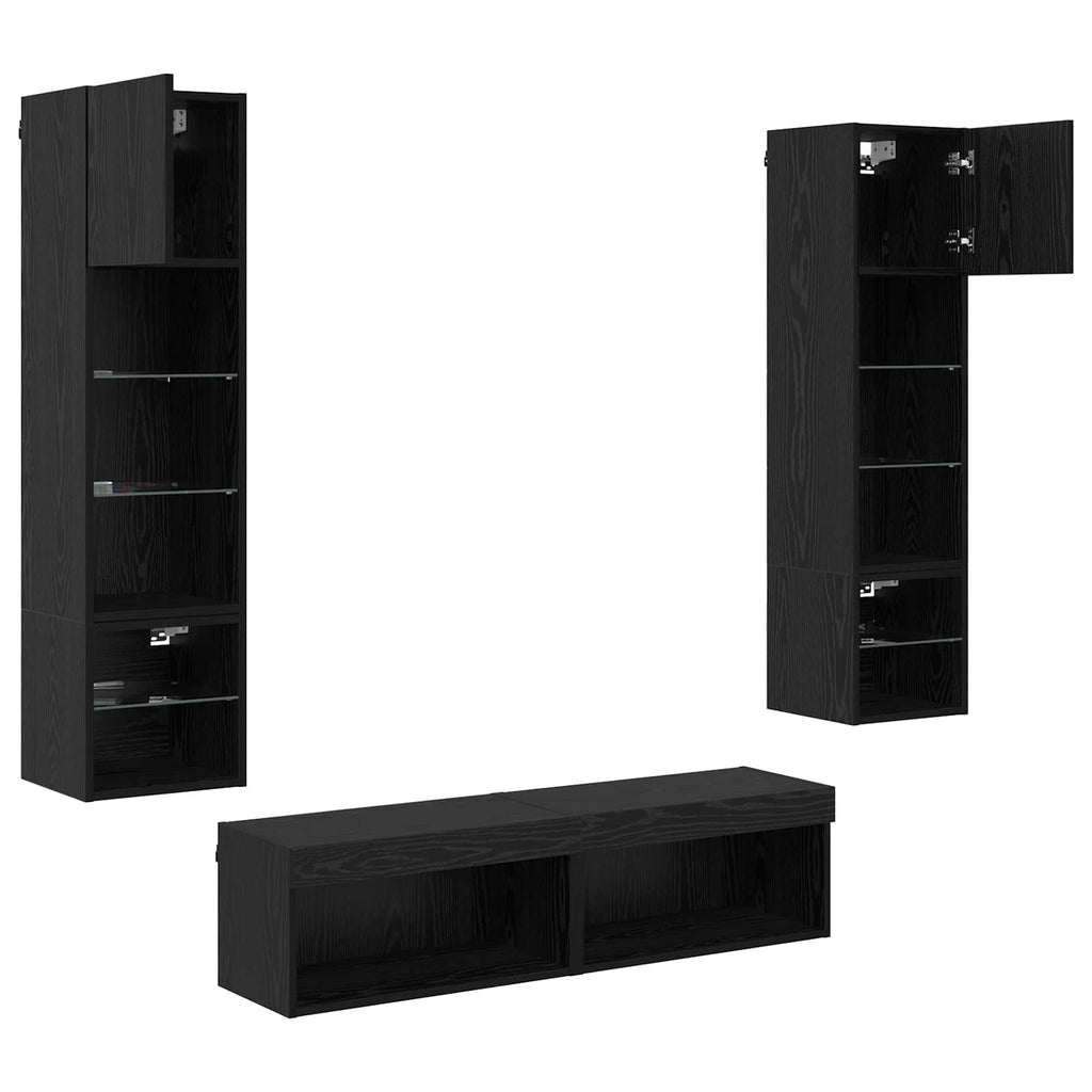 TV-Wandmöbel 6 pcs Schwarz Eichen-Optik Holzwerkstoff