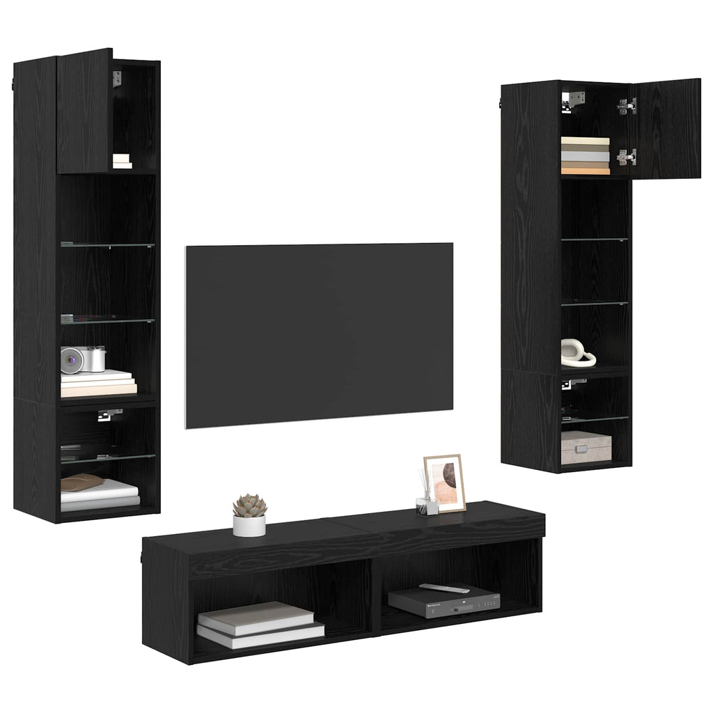 TV-Wandmöbel 6 pcs Schwarz Eichen-Optik Holzwerkstoff