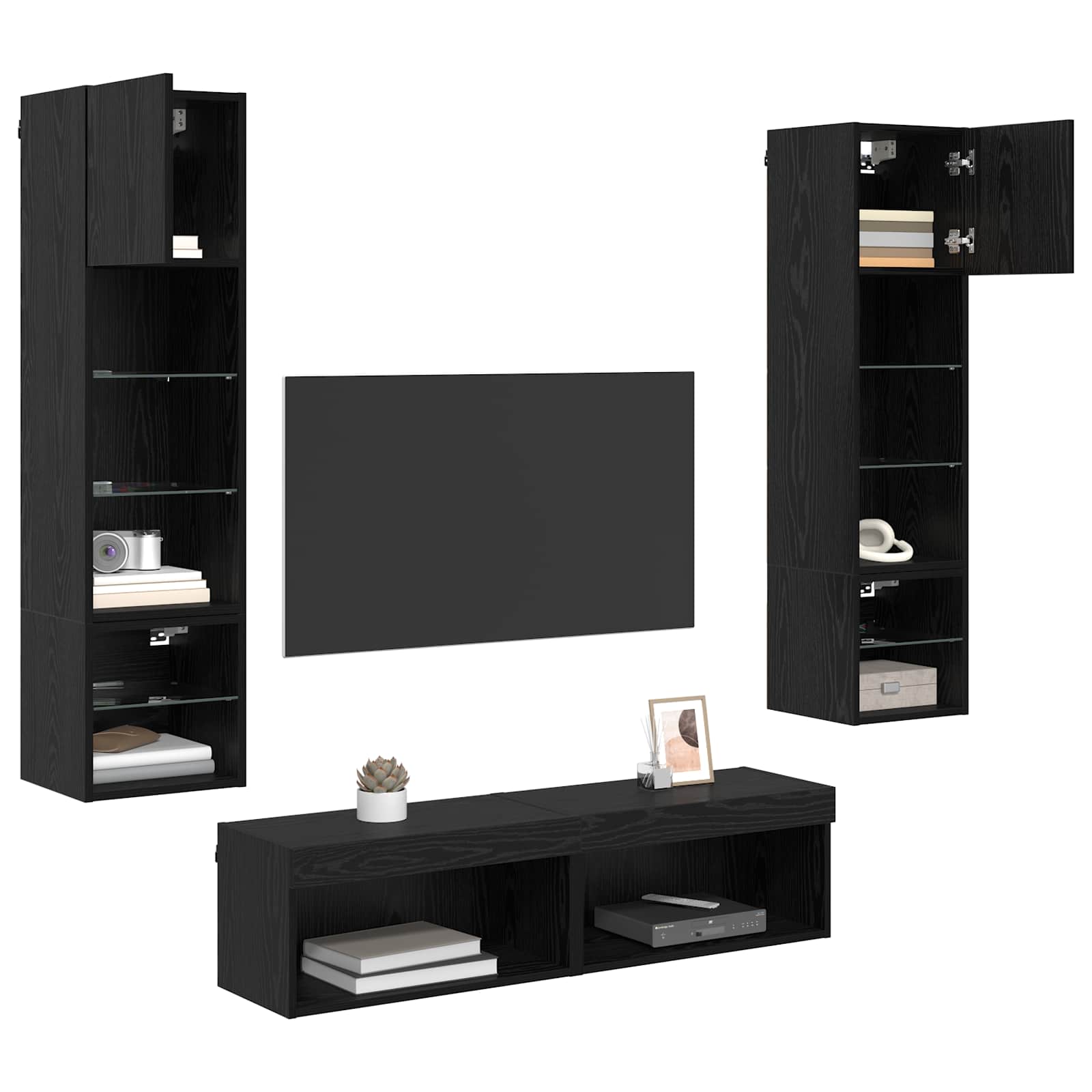 TV-Wandmöbel 6 pcs Schwarz Eichen-Optik Holzwerkstoff