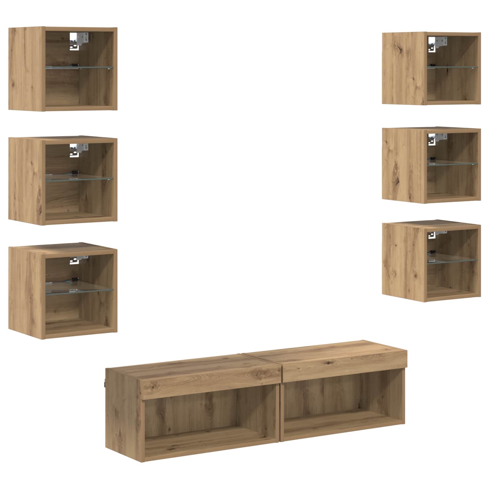 TV-Schränk mit LED-Lichtleisten 8 pcs Artisan-Eiche Glas