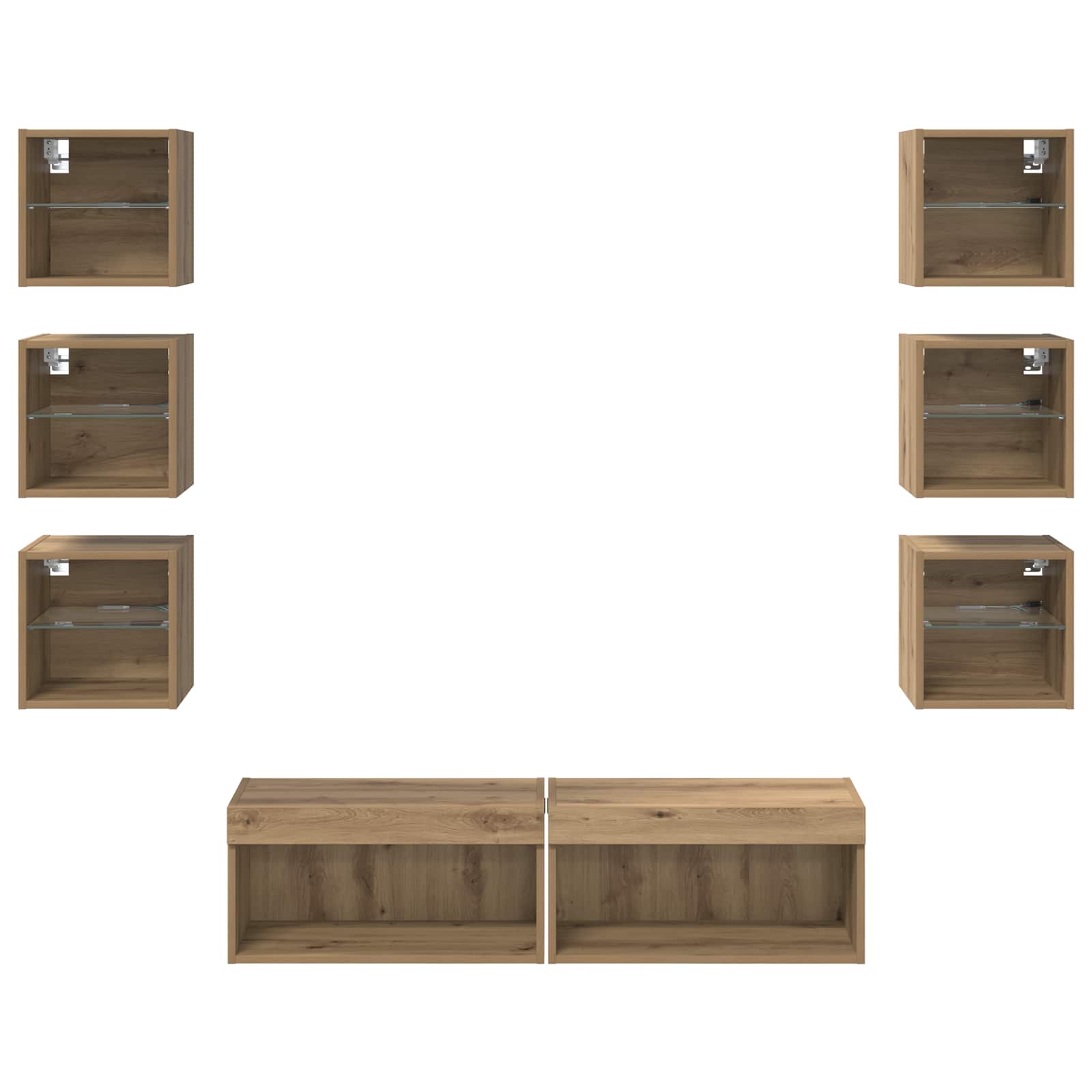 TV-Schränk mit LED-Lichtleisten 8 pcs Artisan-Eiche Glas