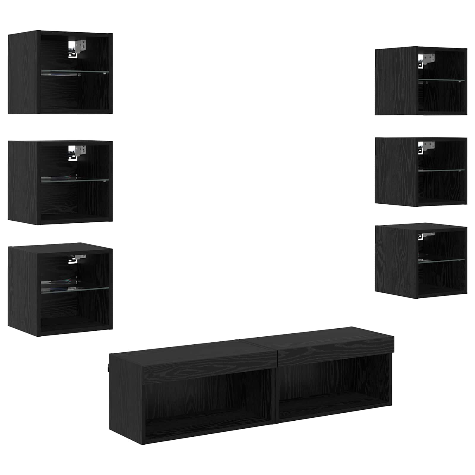TV-Schränk mit LED-Lichtleisten 8 pcs Schwarz Eichen-Optik Glas
