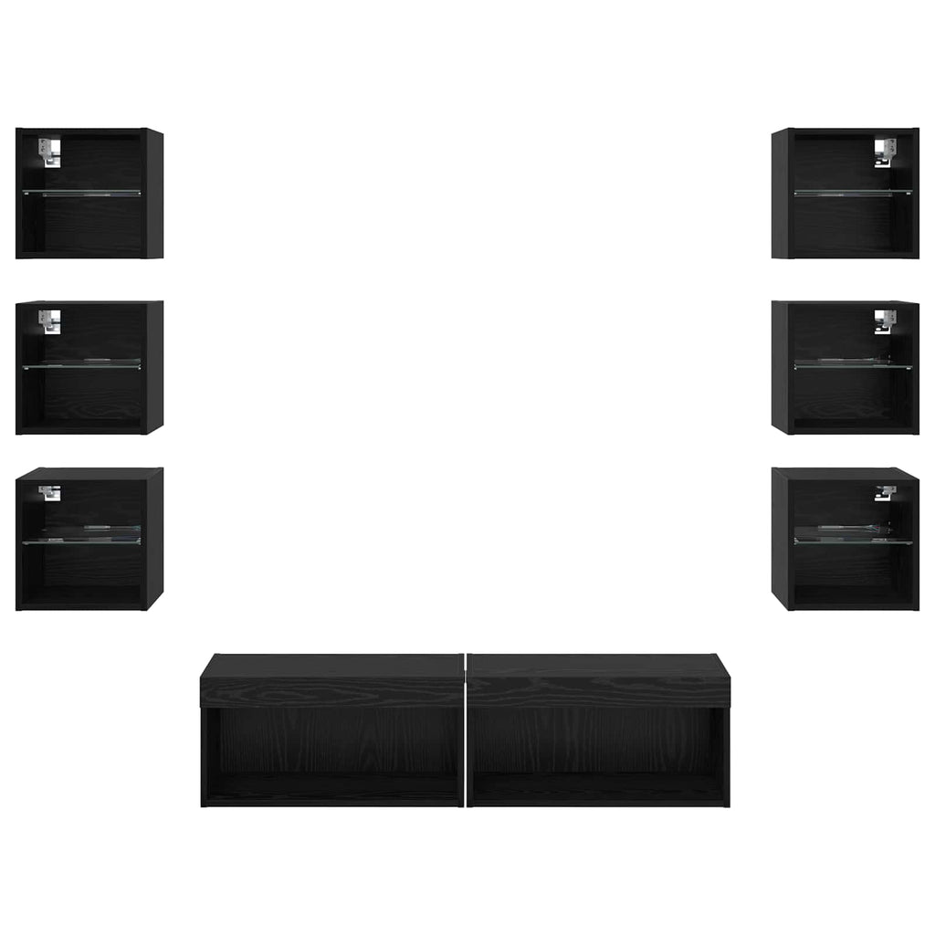 TV-Schränk mit LED-Lichtleisten 8 pcs Schwarz Eichen-Optik Glas