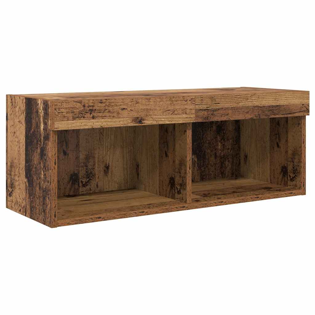TV-Wandgeräte mit LED-Lichtleisten 4 pcs Altholz Holzwerkstoff