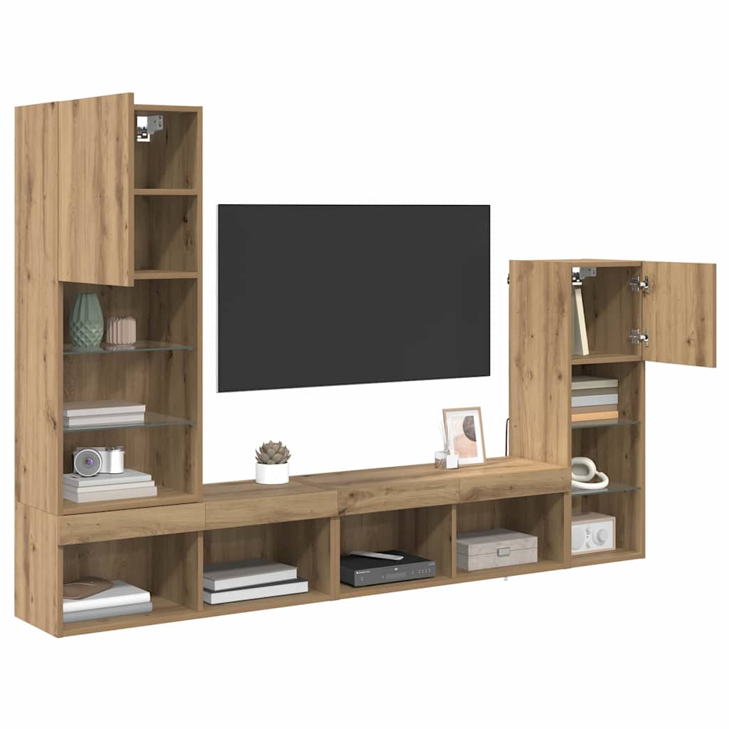 TV-Wandgeräte Wandmontiert 4 pcs Artisan-Eiche Holzwerkstoff