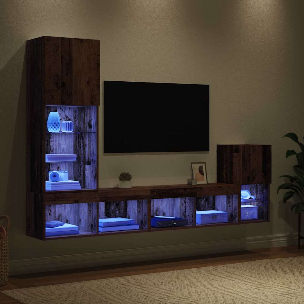 TV-Wandgeräte mit LED-Lichtleisten Altholz Holzwerkstoff