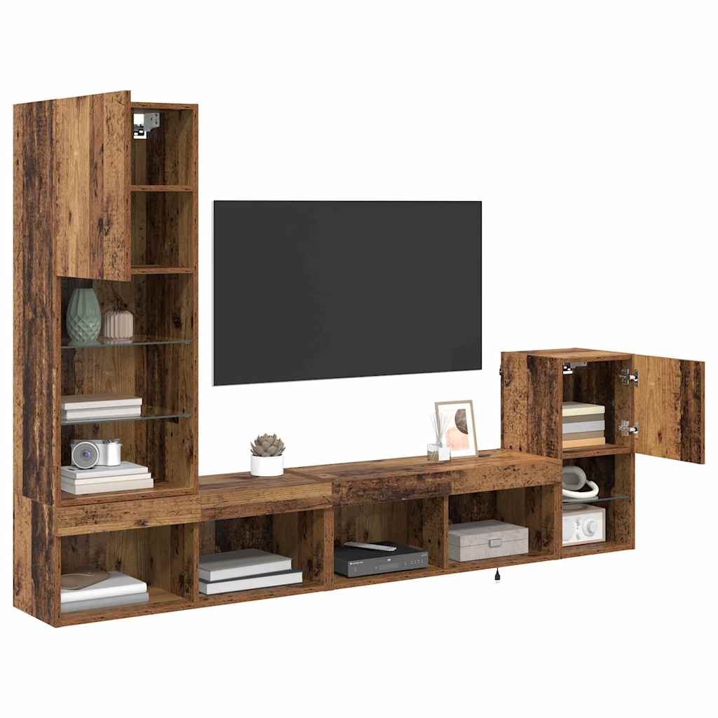 TV-Wandgeräte mit LED-Lichtleisten Altholz Holzwerkstoff
