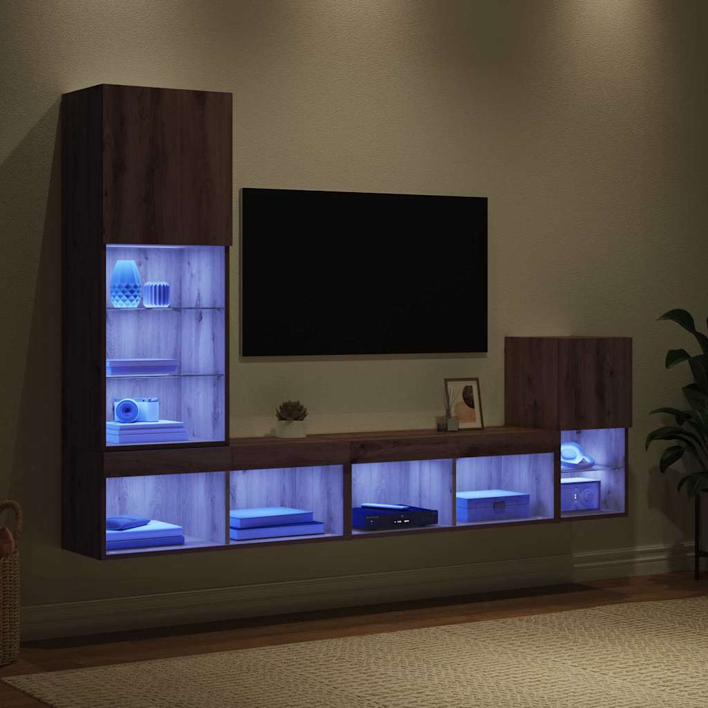 TV-Wandgeräte mit LED-Lichtleisten Artisan-Eiche Holzwerkstoff