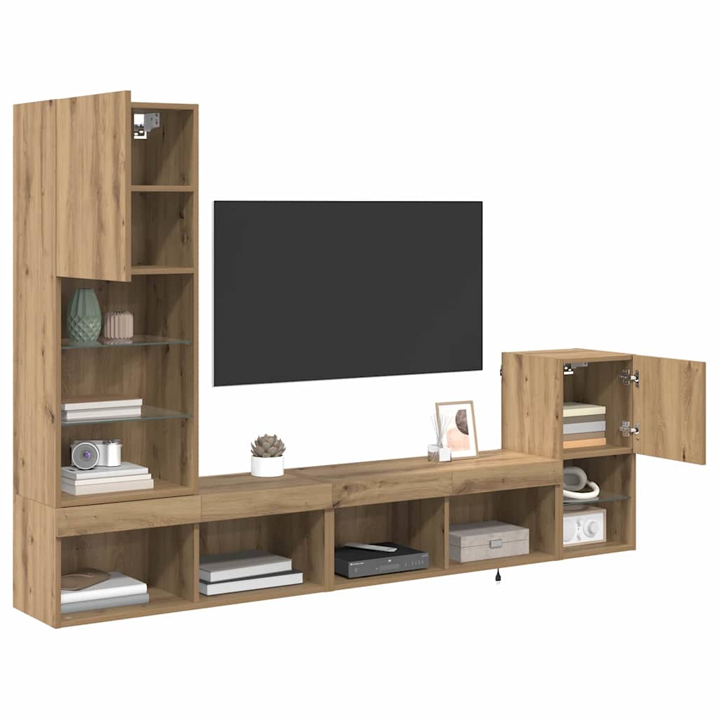 TV-Wandgeräte mit LED-Lichtleisten Artisan-Eiche Holzwerkstoff