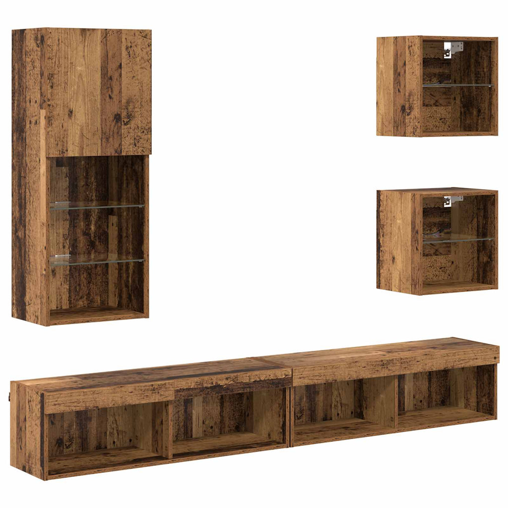 TV Wand Einheiten mit LED 5 pcs Altholz Holzwerkstoff