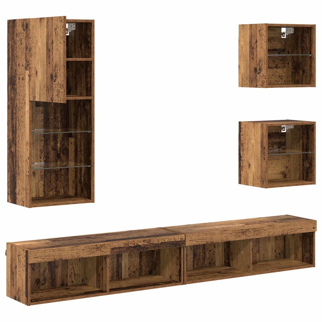 TV Wand Einheiten mit LED 5 pcs Altholz Holzwerkstoff