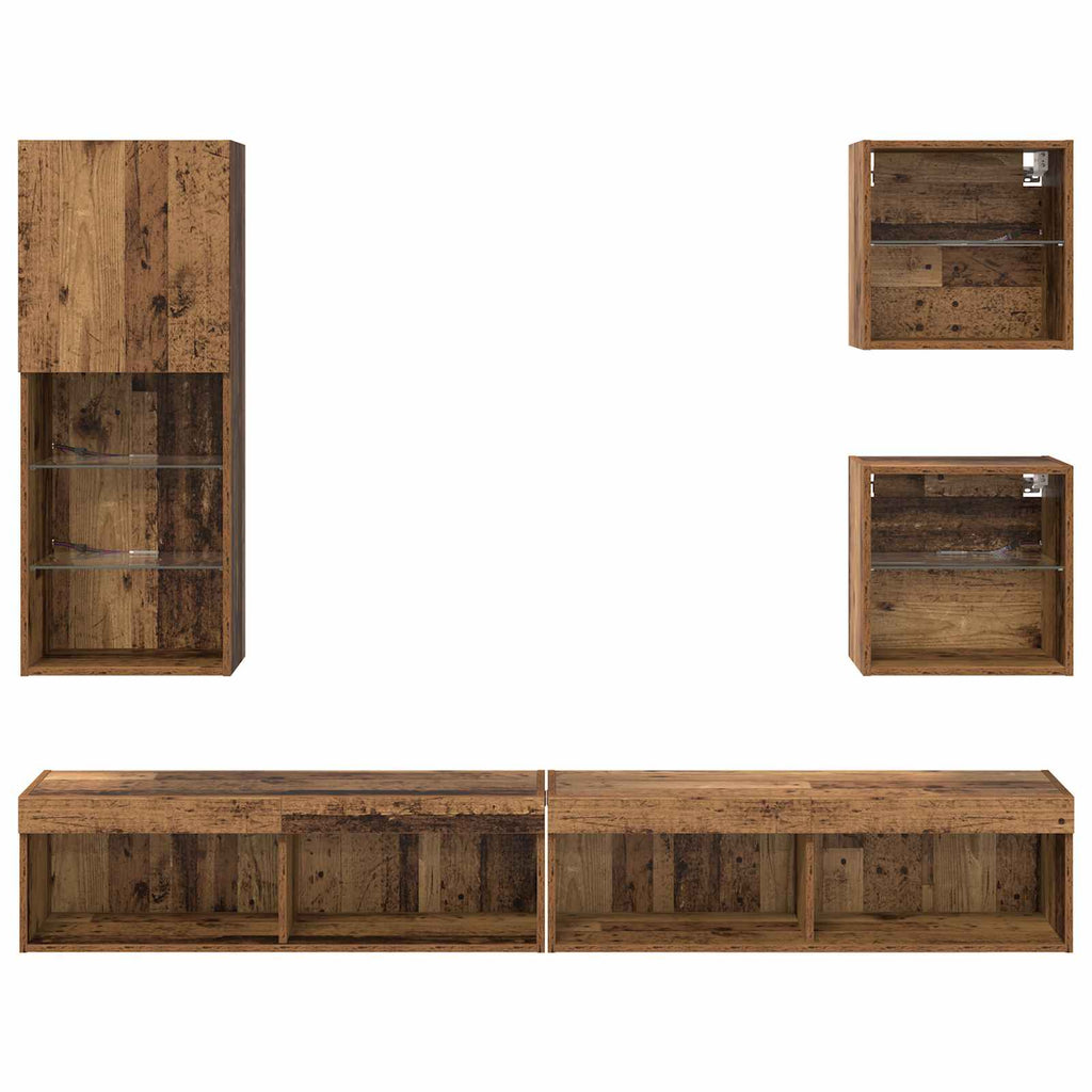 TV Wand Einheiten mit LED 5 pcs Altholz Holzwerkstoff