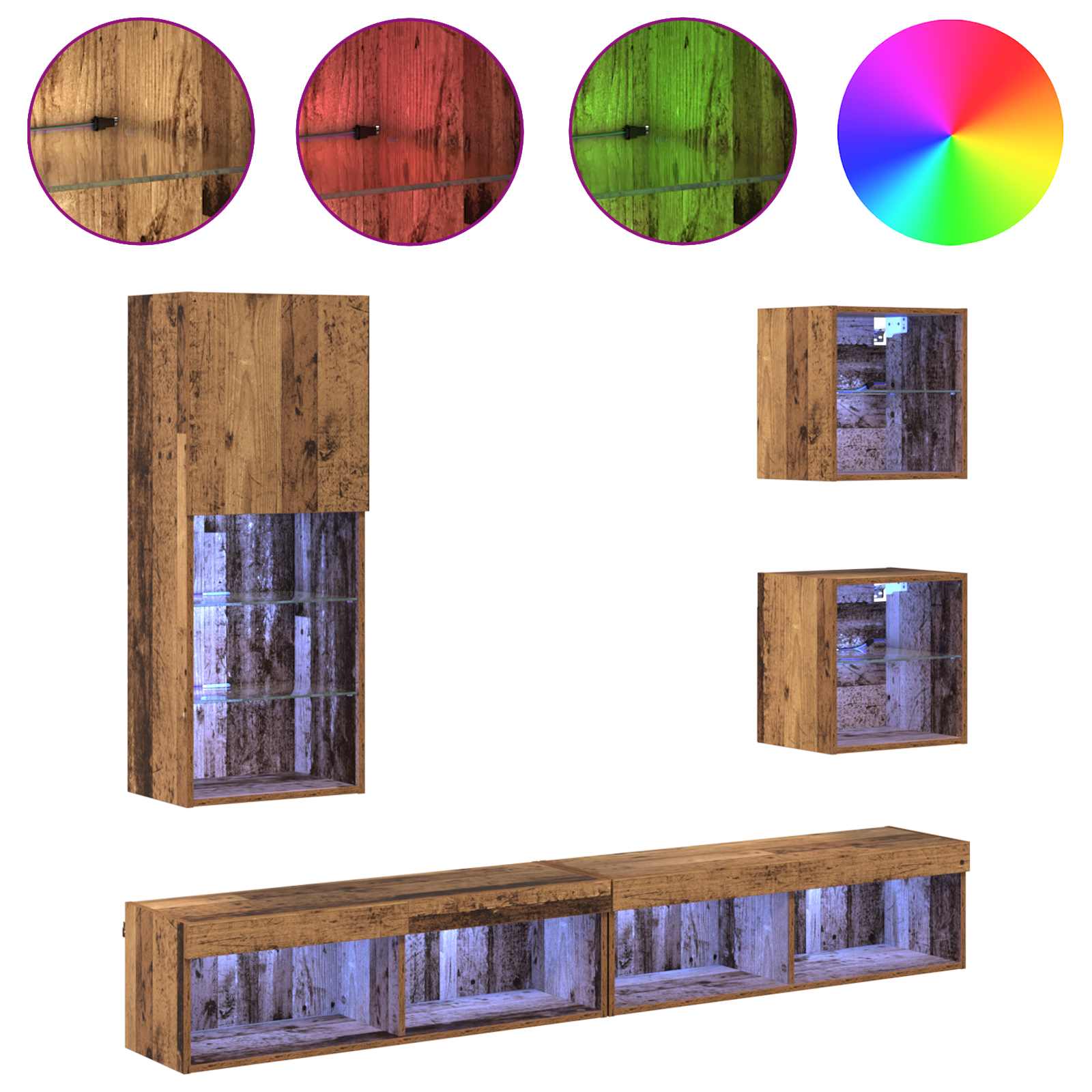 TV Wand Einheiten mit LED 5 pcs Altholz Holzwerkstoff