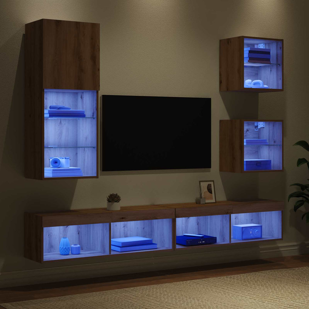 TV Wand Einheiten mit LED 5 pcs Artisan-Eiche Holzwerkstoff