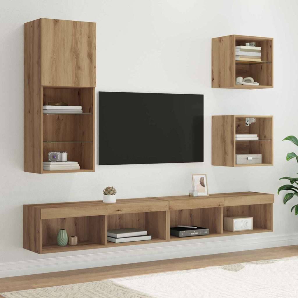 TV Wand Einheiten mit LED 5 pcs Artisan-Eiche Holzwerkstoff