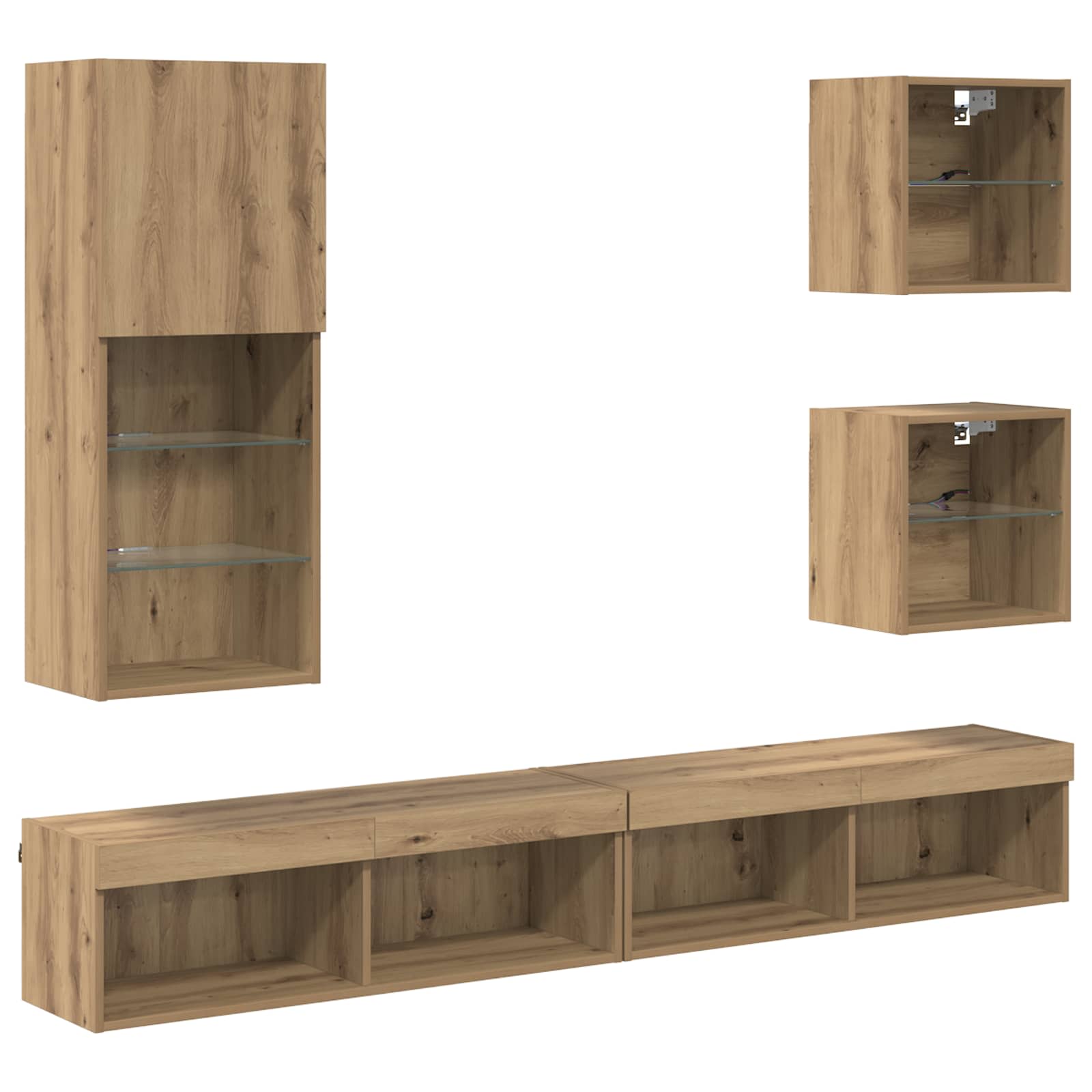 TV Wand Einheiten mit LED 5 pcs Artisan-Eiche Holzwerkstoff