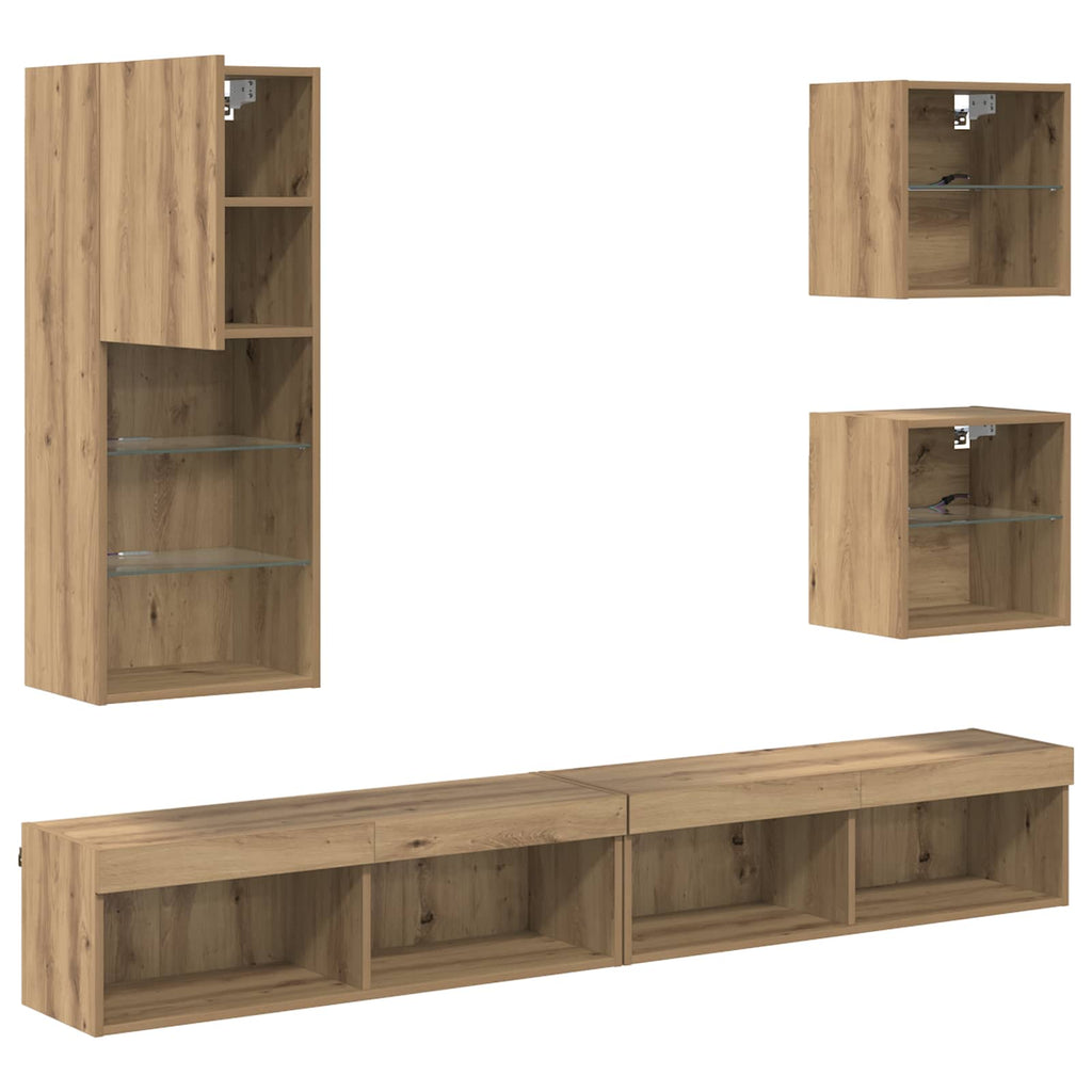TV Wand Einheiten mit LED 5 pcs Artisan-Eiche Holzwerkstoff