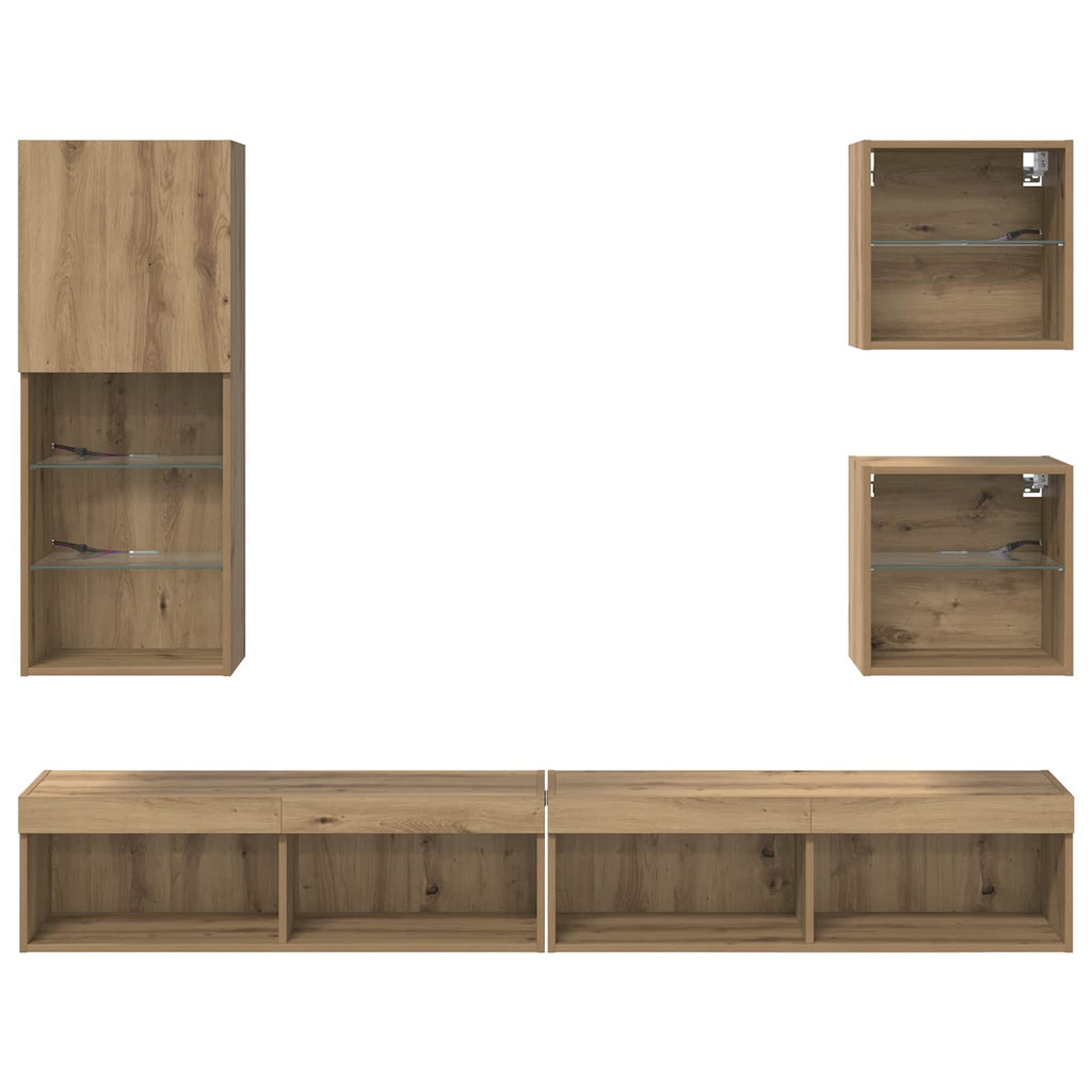 TV Wand Einheiten mit LED 5 pcs Artisan-Eiche Holzwerkstoff