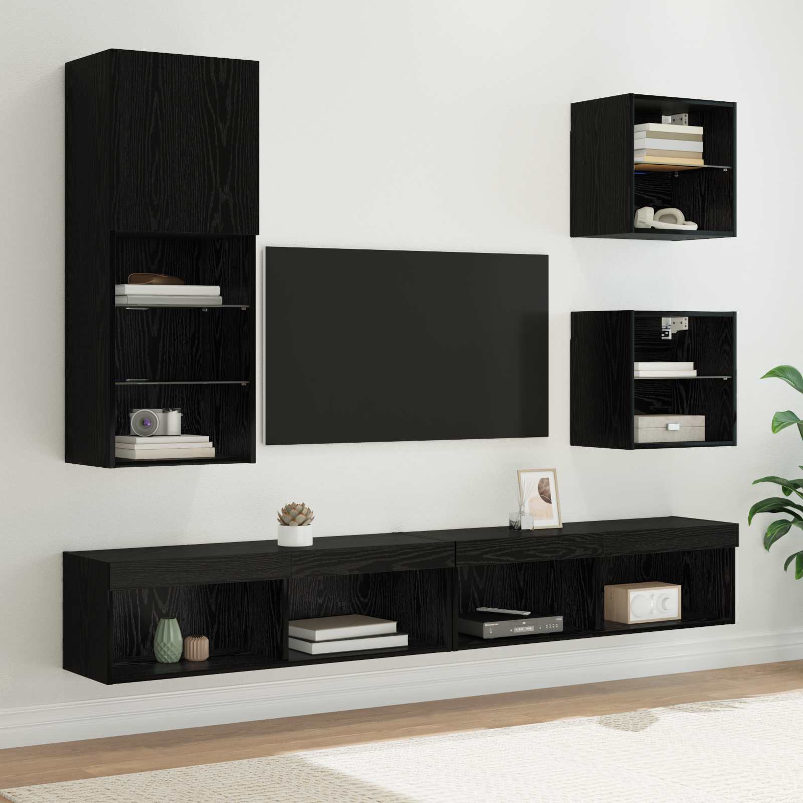 TV Wand Einheiten mit LED 5 pcs Schwarz Eichen-Optik