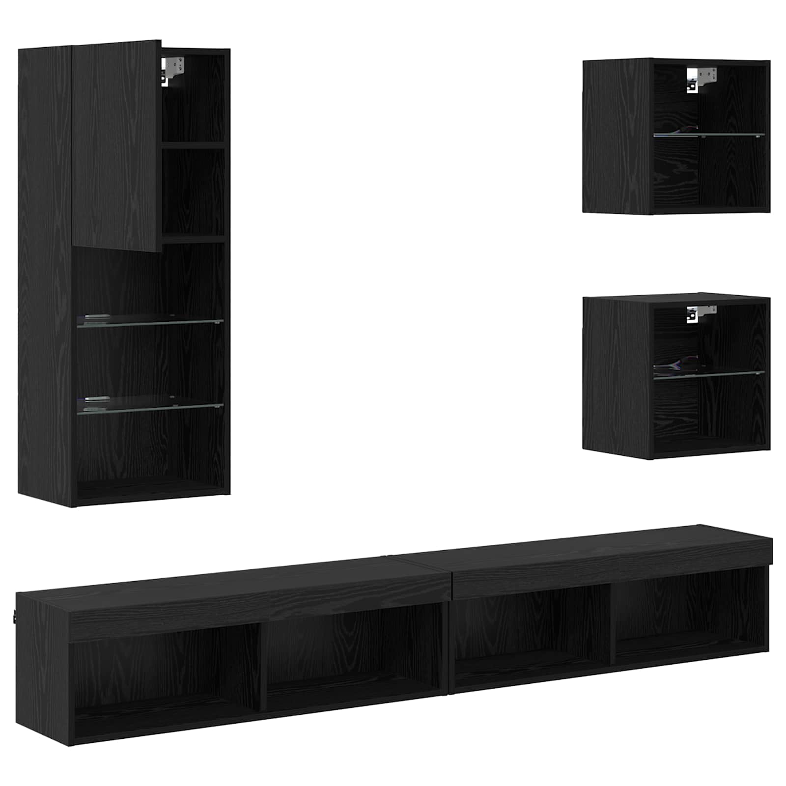 TV Wand Einheiten mit LED 5 pcs Schwarz Eichen-Optik