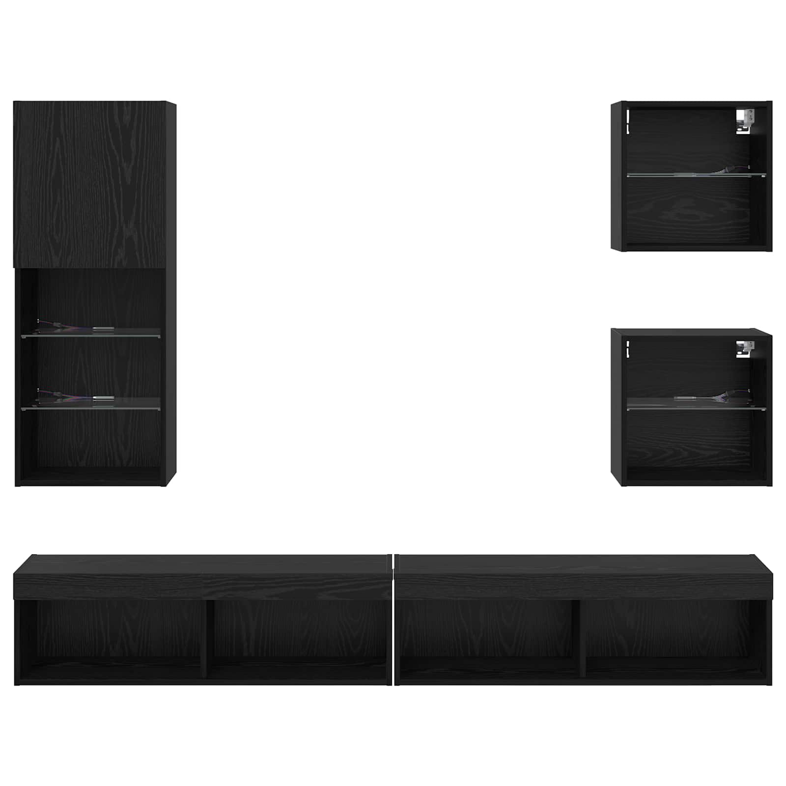 TV Wand Einheiten mit LED 5 pcs Schwarz Eichen-Optik