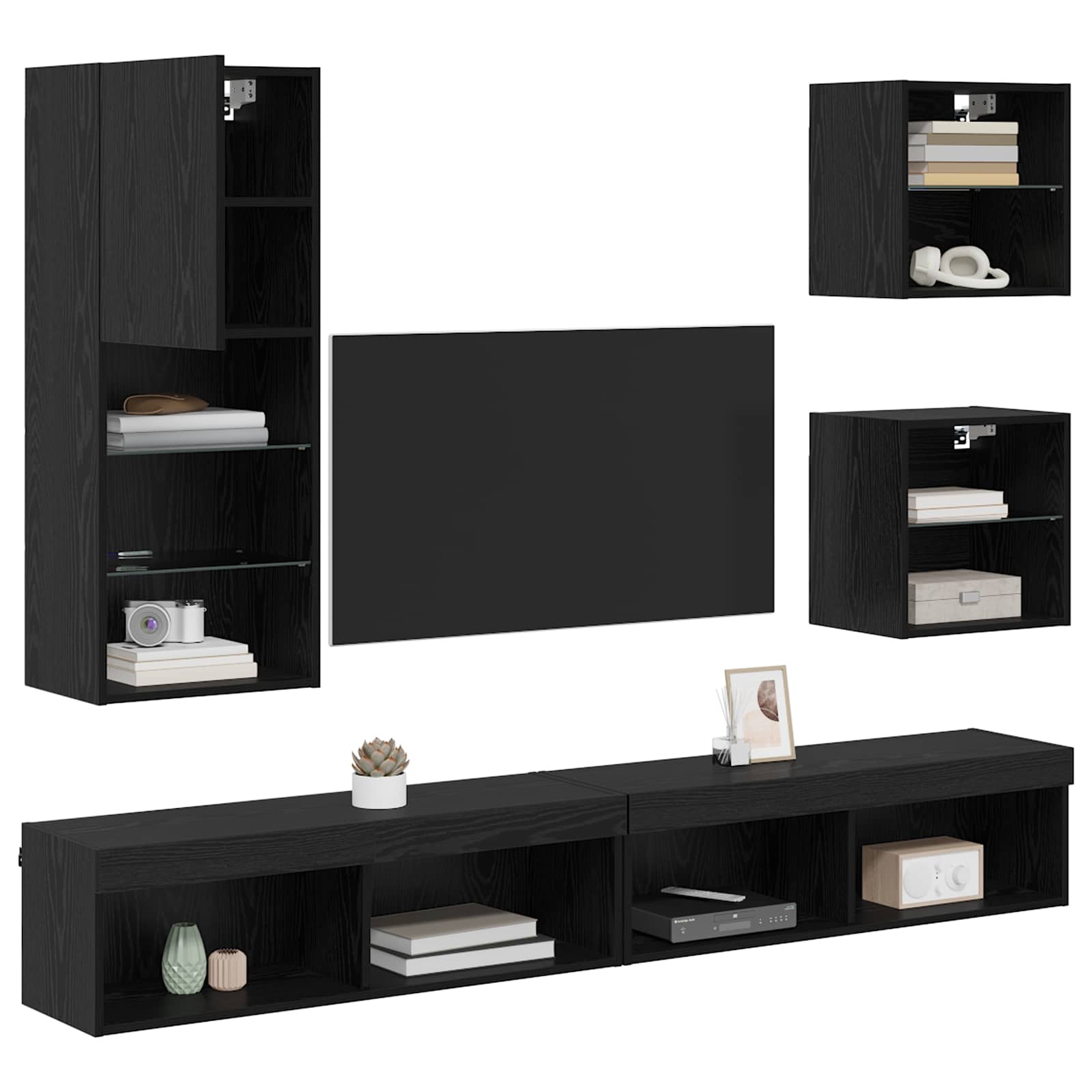 TV Wand Einheiten mit LED 5 pcs Schwarz Eichen-Optik