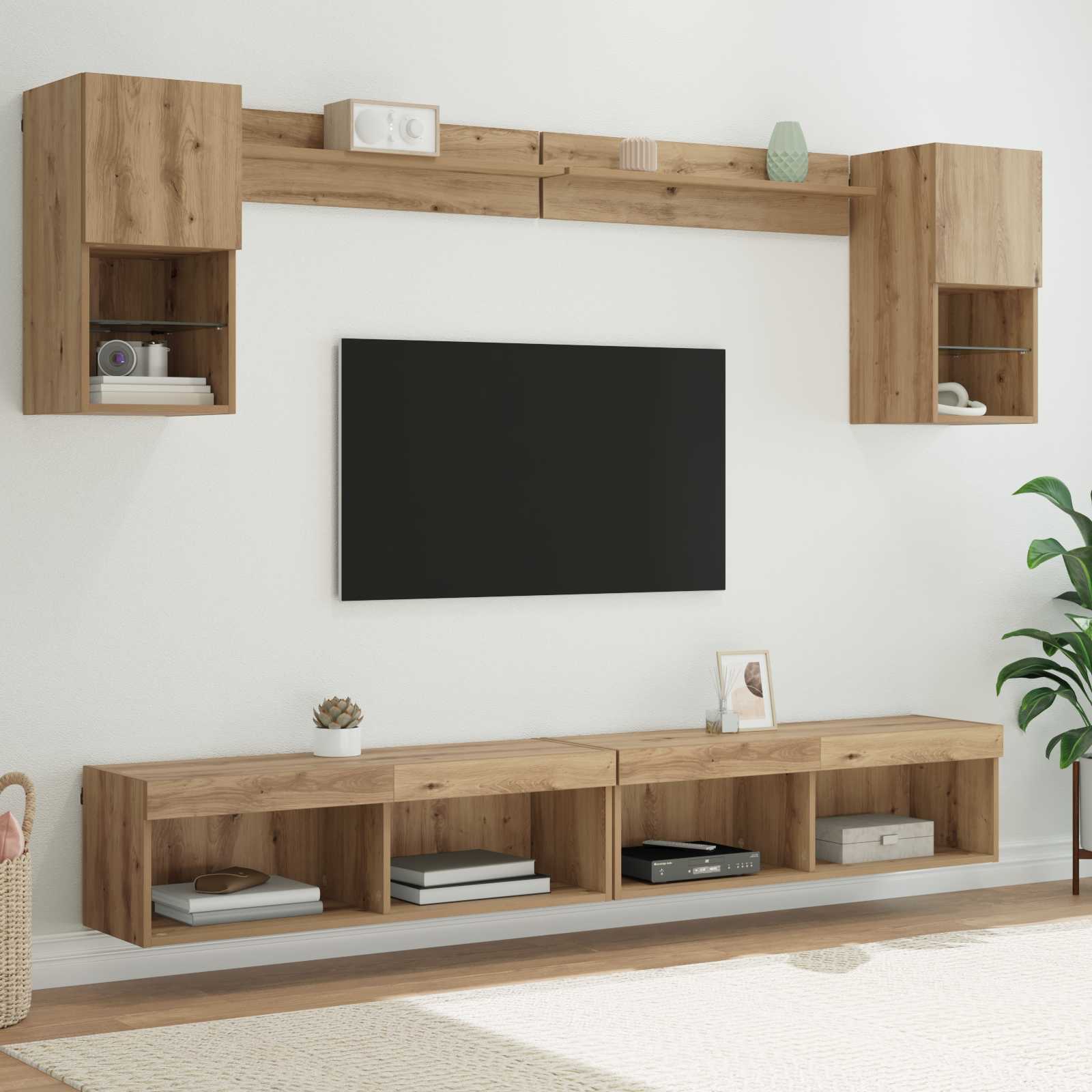 TV Wand Einheiten mit LED 6 pcs Artisan-Eiche Holzwerkstoff