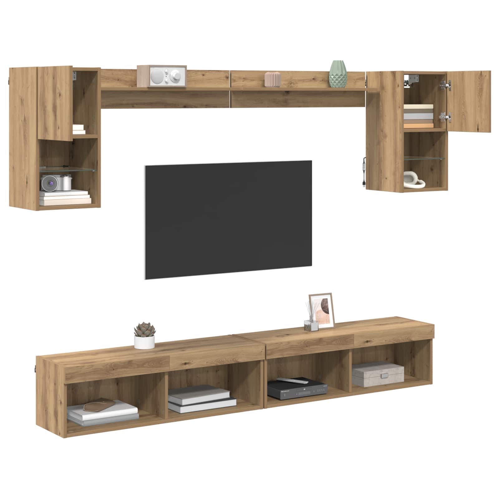 TV Wand Einheiten mit LED 6 pcs Artisan-Eiche Holzwerkstoff