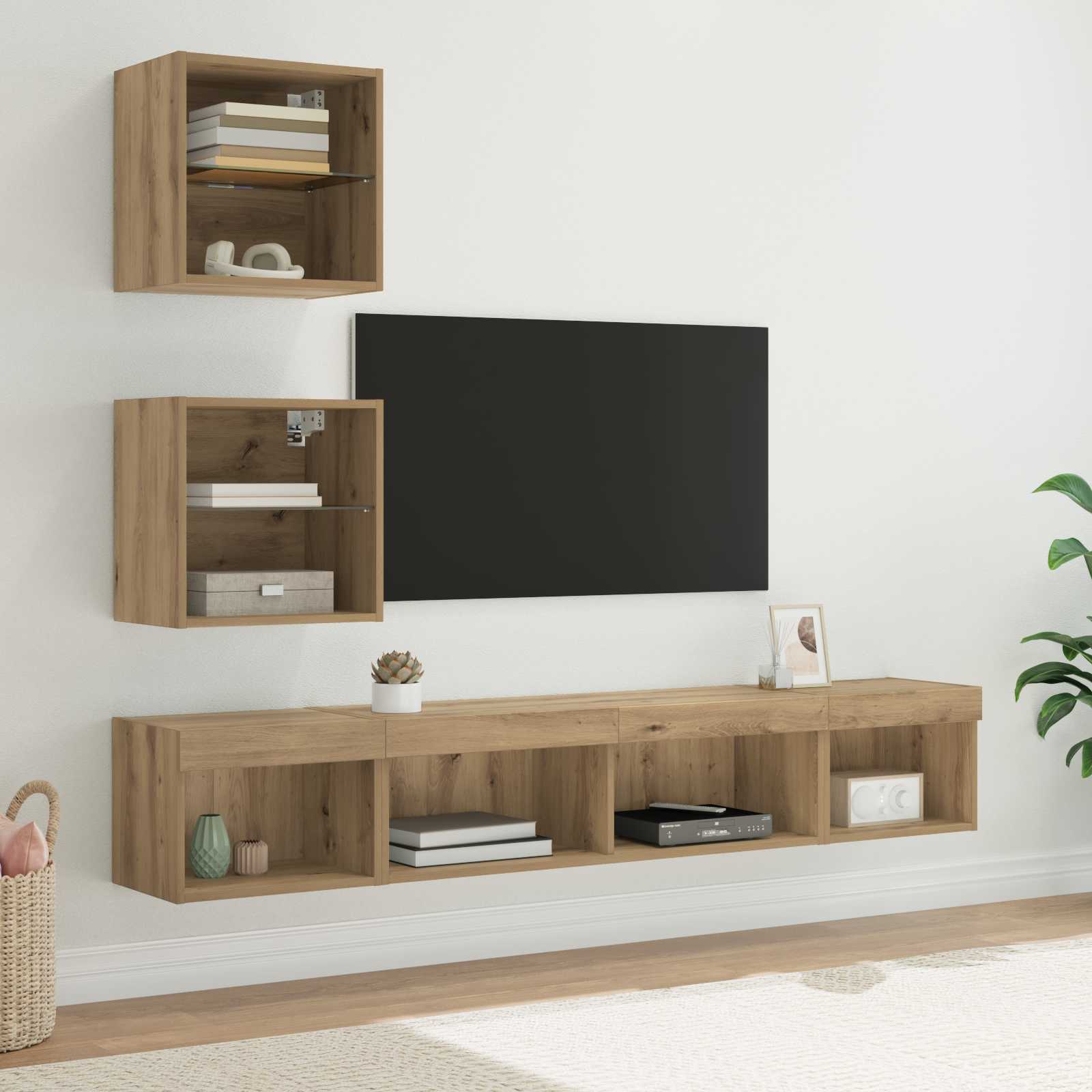 TV Wand Einheiten mit LED 5 pcs Artisan-Eiche Holzwerkstoff