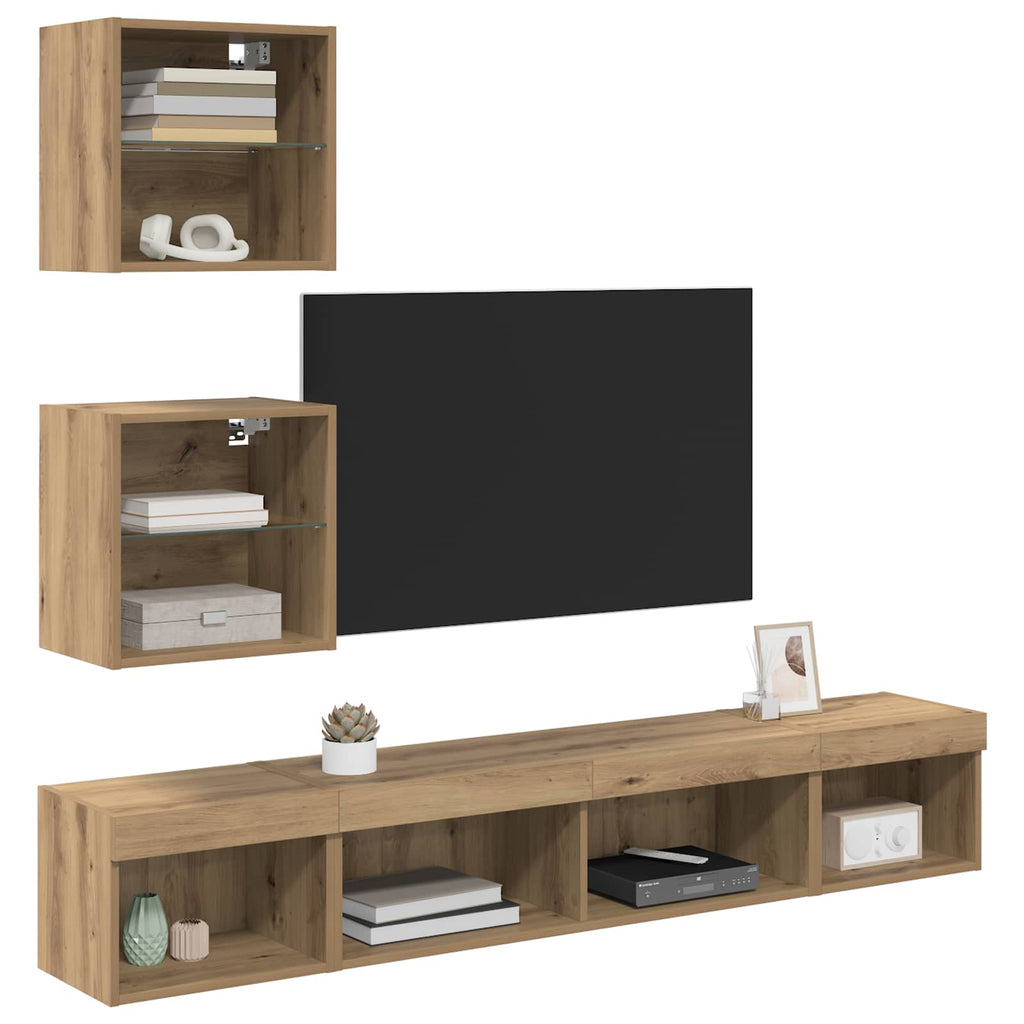 TV Wand Einheiten mit LED 5 pcs Artisan-Eiche Holzwerkstoff