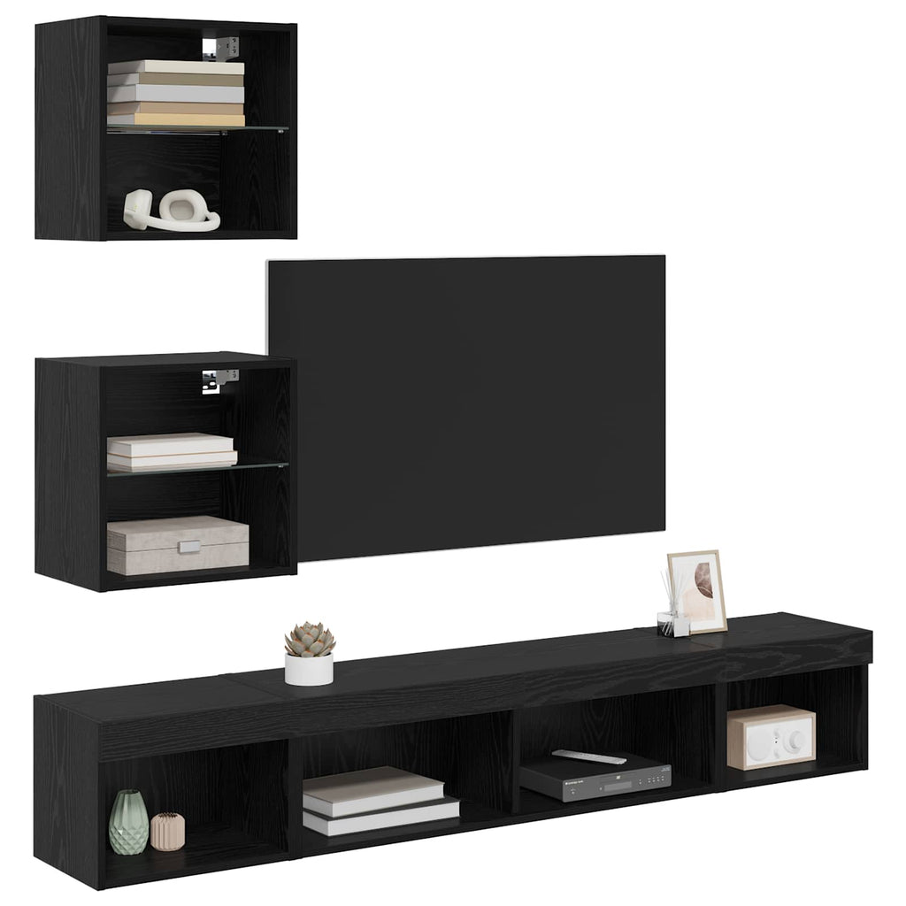 TV Wand Einheiten mit LED mit LED 5 pcs Schwarz Eichen-Optik