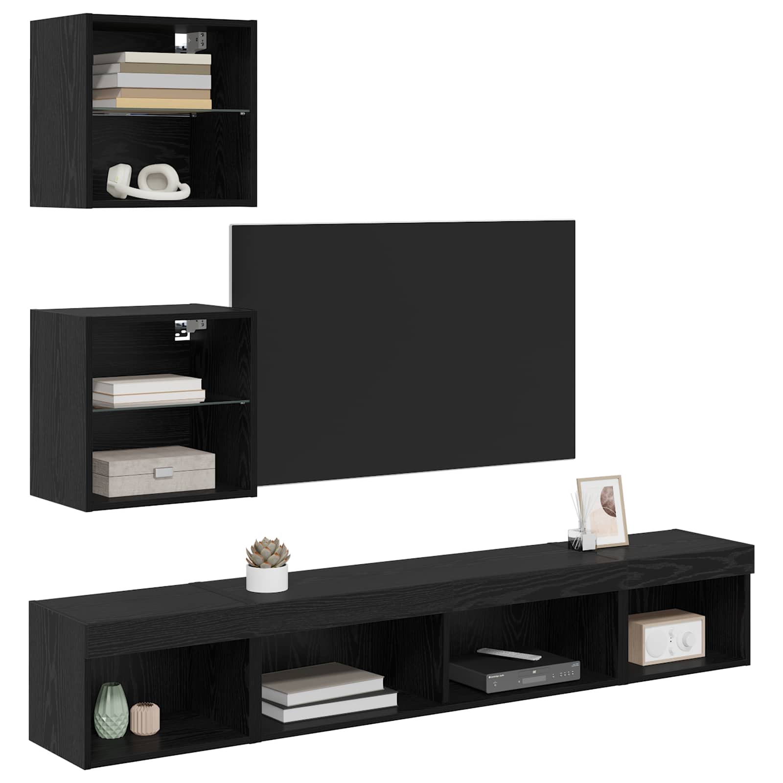 TV Wand Einheiten mit LED mit LED 5 pcs Schwarz Eichen-Optik