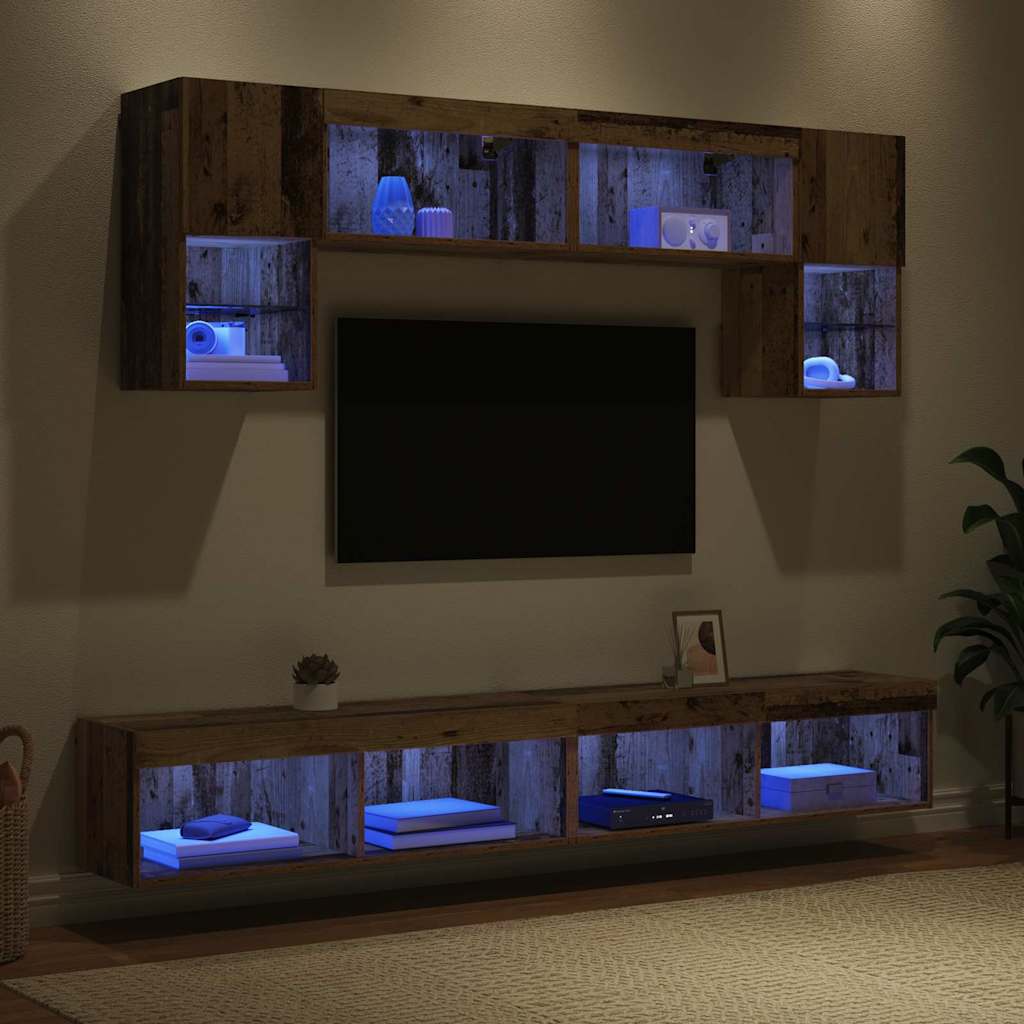 TV Wand Einheiten mit LED 6 pcs Altholz Holzwerkstoff