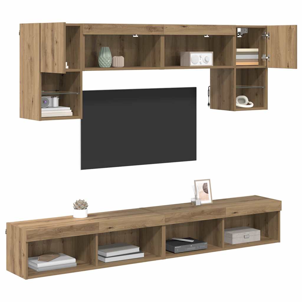 TV Wand Einheiten mit LED 6 pcs Artisan-Eiche Holzwerkstoff