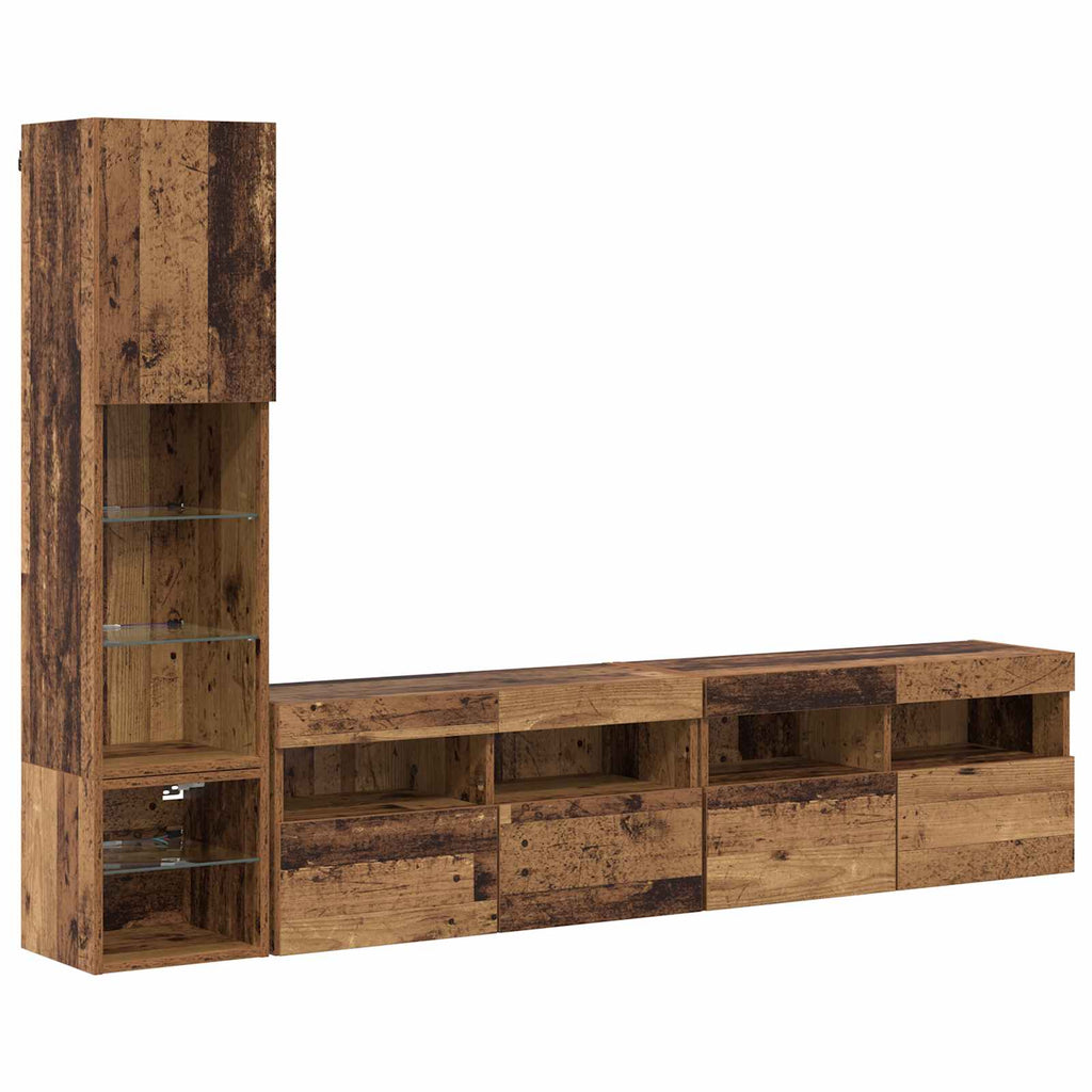 TV-Wandmöbel mit LED Wandmontiert 4 pcs Altholz Holzwerkstoff