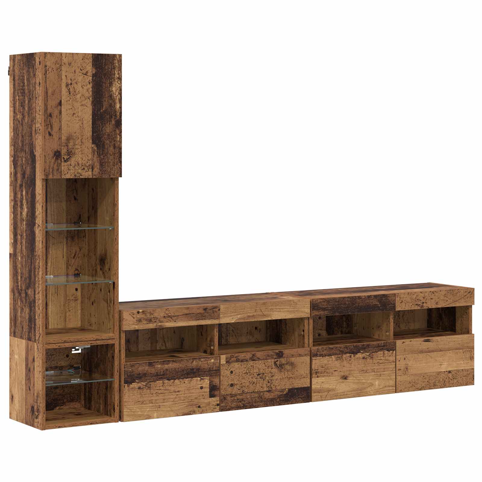 TV-Wandmöbel mit LED Wandmontiert 4 pcs Altholz Holzwerkstoff