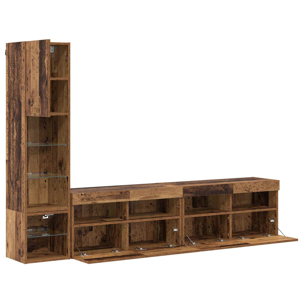 TV-Wandmöbel mit LED Wandmontiert 4 pcs Altholz Holzwerkstoff