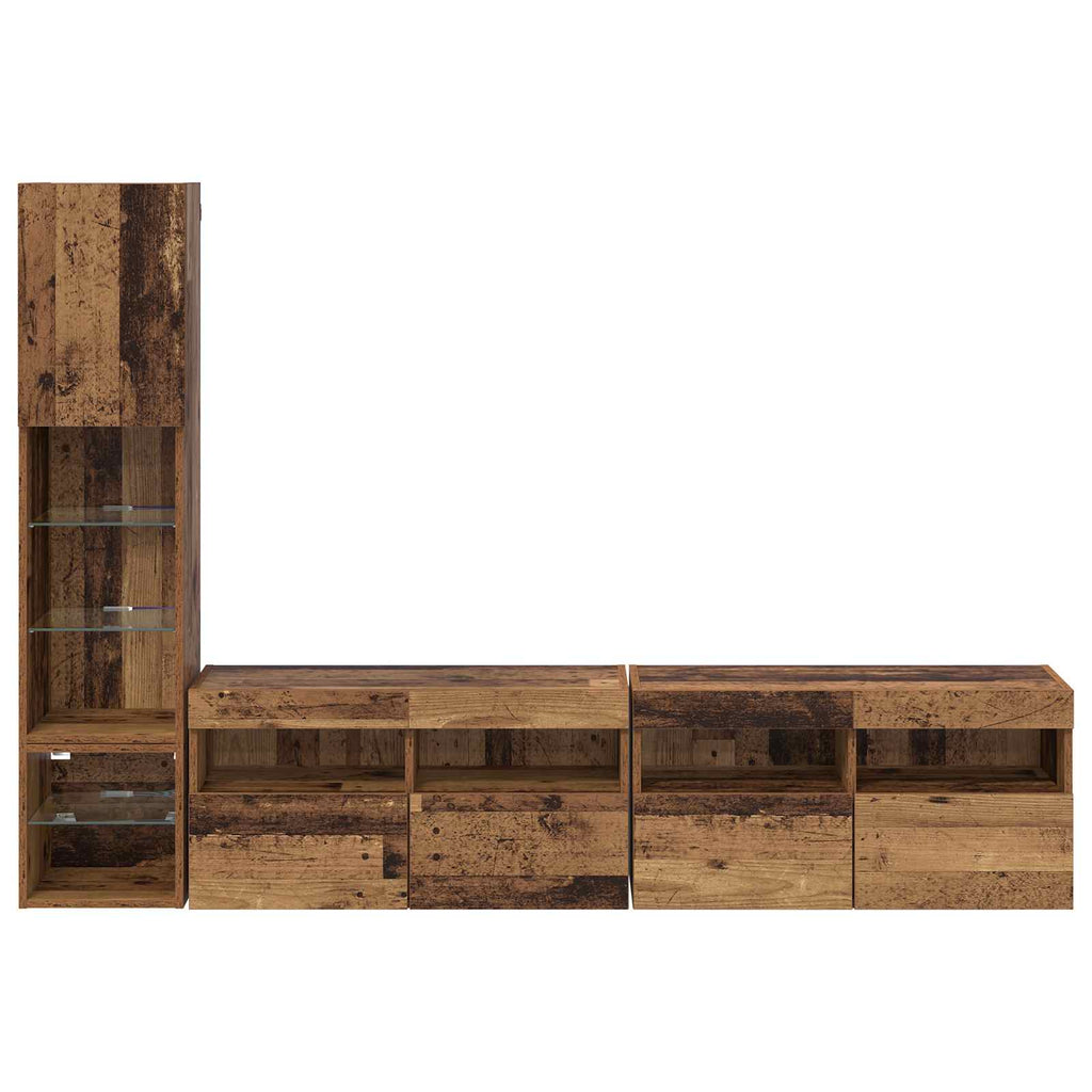TV-Wandmöbel mit LED Wandmontiert 4 pcs Altholz Holzwerkstoff