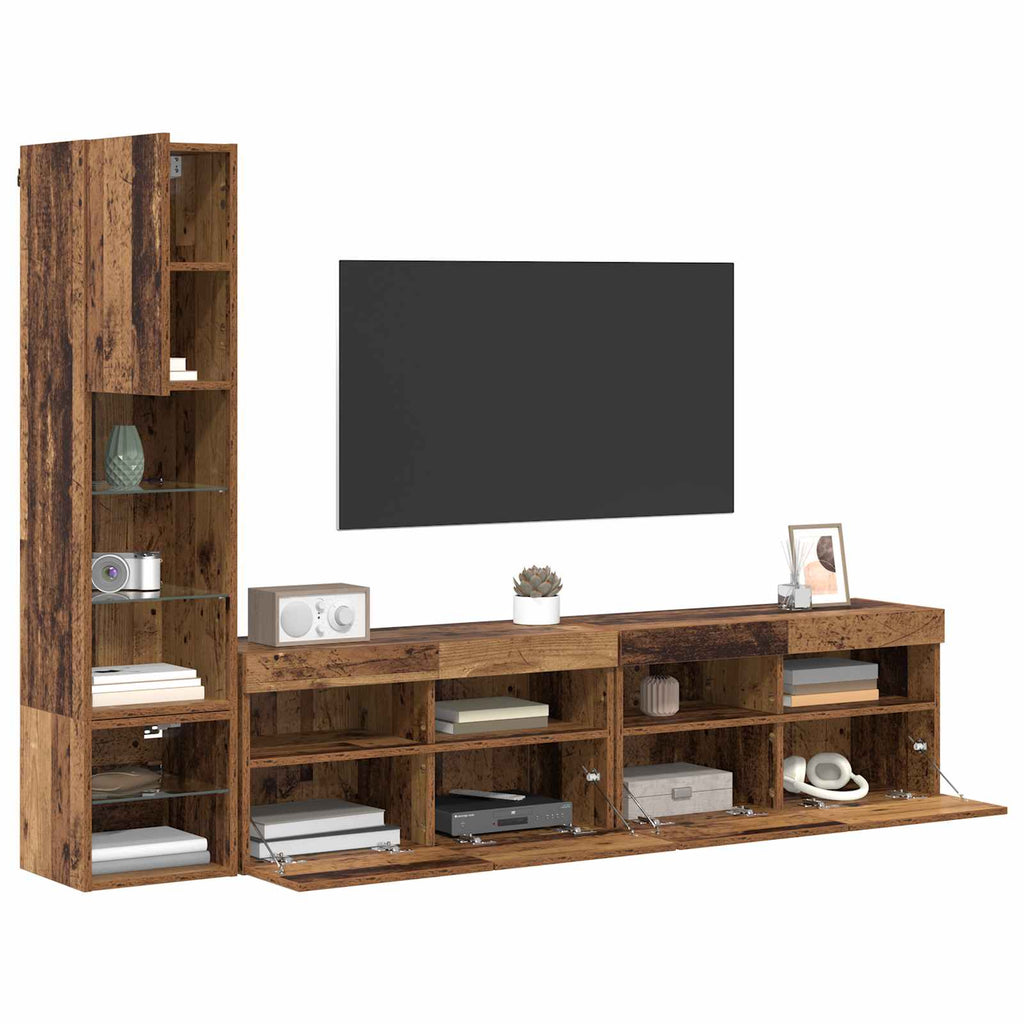 TV-Wandmöbel mit LED Wandmontiert 4 pcs Altholz Holzwerkstoff